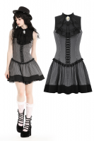 DARK CARNIVAL BLACK AND WHITE STRIPED PREPPY STYLE JABOT DRESS - DW971