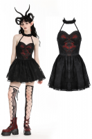 HAUNTED HEART LITTLE BLACK N RED CORSET DRESS - DW818