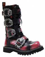 Boty KMM 148 Red 4P Skulls - 14 dírkové na 4 přezky s lebkami